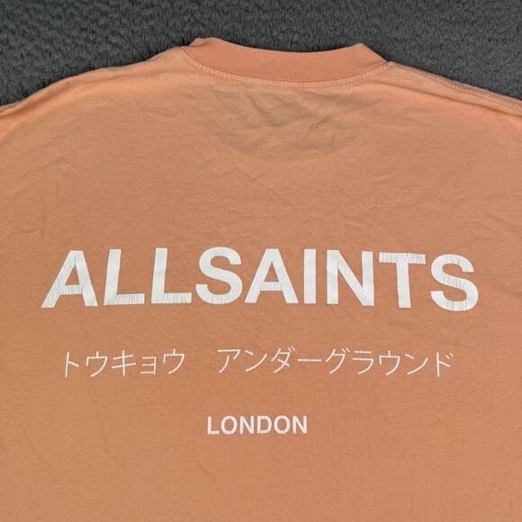 Allsaints Underground Shirt Mens Large Peach Oversized Graphic Organic Cotton - Picture 1 of 11